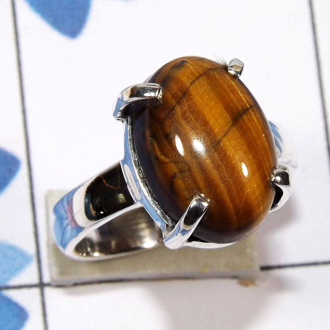 Tiger Eye C - SPR956 - Beautiful Prong Setting Ring Indian Factory Made With 9